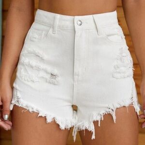 (XS) white high waist distressed shorts